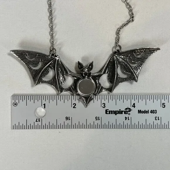 Alchemy Gothic Lunaeca Bat Moon Phase Necklace Mirror Vampire Goth Witchy - Picture 4 of 6